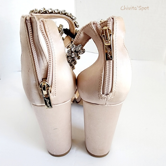 🆕️ Jewel Badgley Miscka Mayra Ankle Strap Sandals block heel - Champagne - 8 - Picture 12 of 14